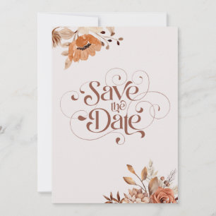 Bohemian whimsical fall rustic flowers wedding  save the date