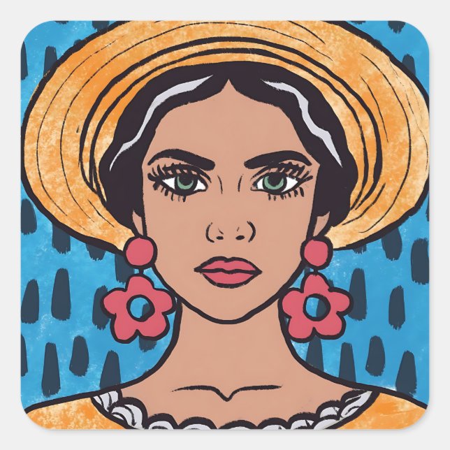 Bohemian Whimsical Woman Square Sticker (Front)