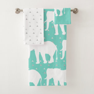 Bohemian White Elephants & Grey Triangles Bath Towel Set