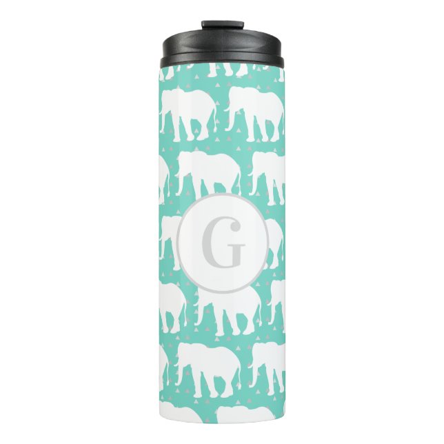 Bohemian White Elephants & Grey Triangles Thermal Tumbler (Front)