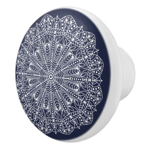 Bohemian White Floral Mandala Ceramic Knob