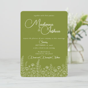 Bohemian Wild Flower Line Floral Monogram  Invitation
