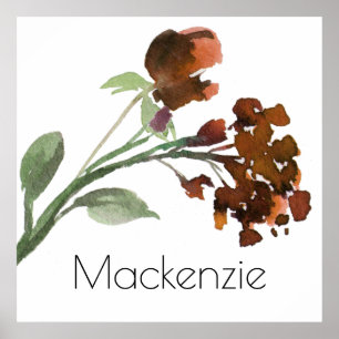 Bohemian Wildflower   Burnt Orange Botanical Name Poster