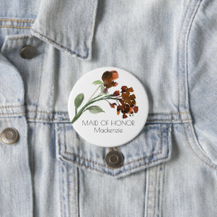 Bohemian Wildflower   Burnt Orange Bridal Party 3 Inch Round Button