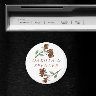 Bohemian Wildflower Burnt Orange Floral Wedding Magnet