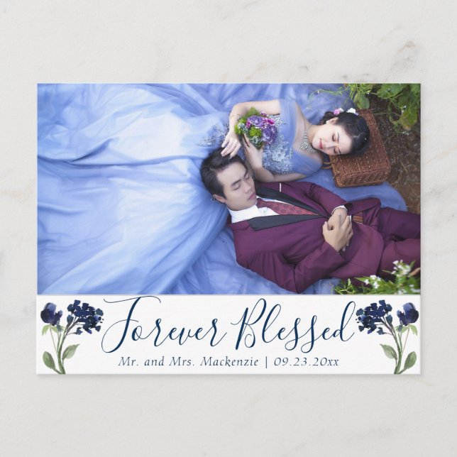 Bohemian Wildflower | Classic Blue Forever Blessed Postcard (Front)