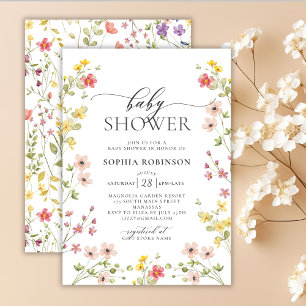 Bohemian Wildflower Spring Girl Baby Shower  Invitation