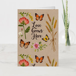 Bohemian Wildflowers, butterflies, wheat stalks Foil Greeting Card