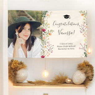 Bohemian wildflowers congratulations graduation banner