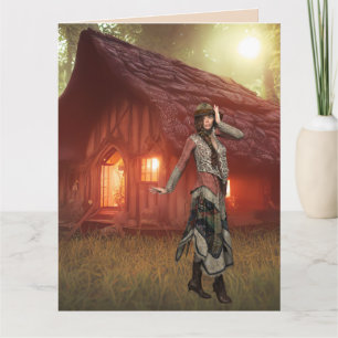 BOHEMIAN WOMAN CABIN WOODS ART BIRTHDAY CARDS