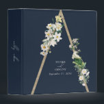 Bohemian Wood Pyramid Florals Blue Wedding Album Binder<br><div class="desc">A beautiful bohemian style rustic wood pyramid with white watercolor florals cascading on the side and a blue background. A unique design that uses vintage white watercolor botanicals on a bohemian triangle structure. A charming white floral design with rustic and geometric features and elegant script typography. An elegant wedding album...</div>