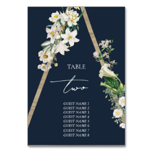 Bohemian Wood Pyramid White Florals Blue Wedding Table Number