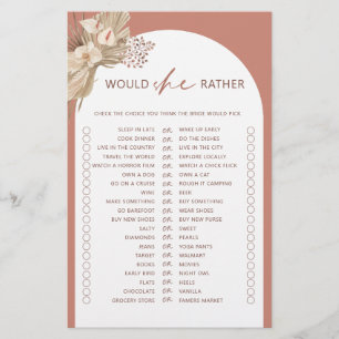 Bohemian would she rather bridal shower game flyer