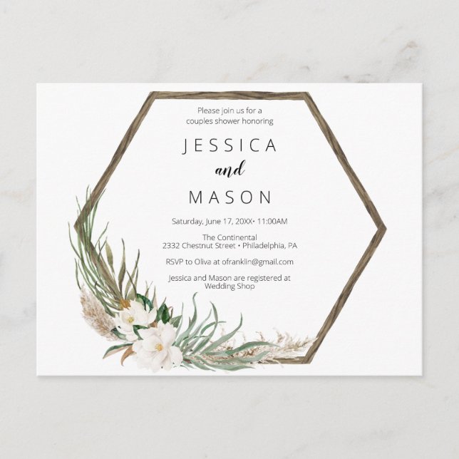 Bohemian Wreath Couples Shower Invitation Postcard (Front)