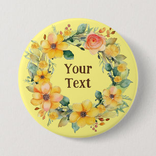 Bohemian Yellow Flower Wreath Lapel Ornament 3 Inch Round Button