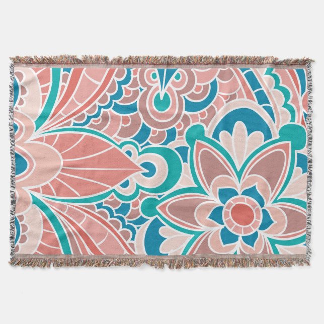 Bohémien, Teal et couverture de jet de pêche (Devant)