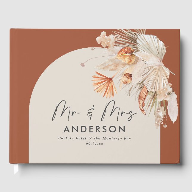 Bohenian boho rust terracotta wedding mr and mrs g guest book (Front)
