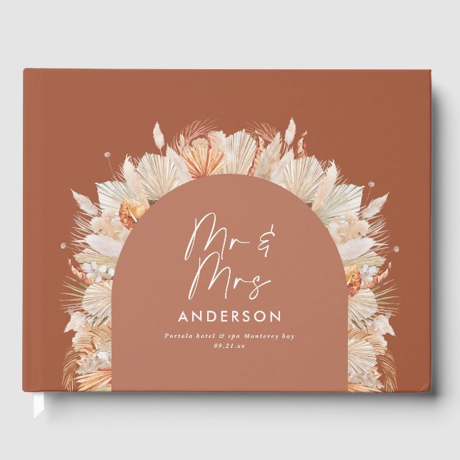 Bohenian boho rust terracotta wedding mr and mrs guest book (Front)