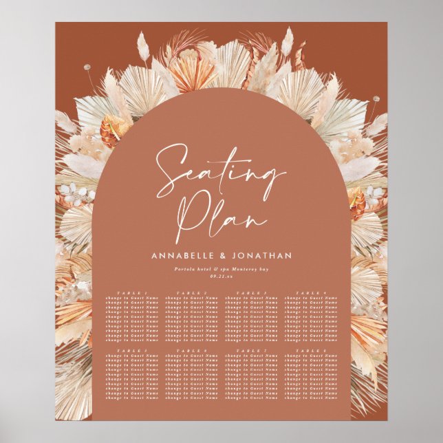 Bohenian boho rust terracotta wedding seating plan poster (Front)
