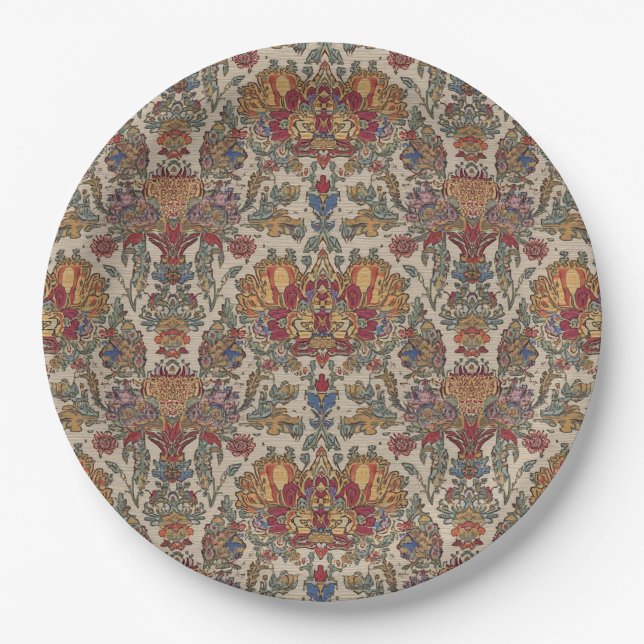 Boho 17th Century Indian Repro Pattern  Paper Plate (Front)