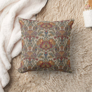 Boho 17th Century Indian Repro Pattern Throw Pillow