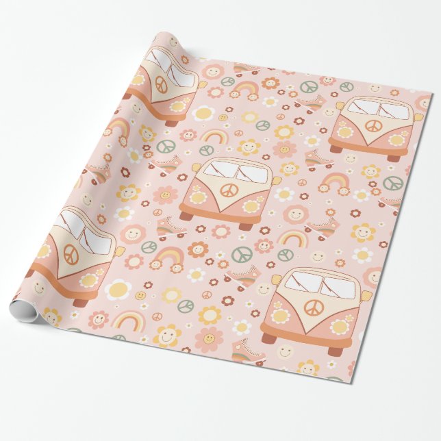 boho 1960s hippie peace van wrapping paper (Unrolled)