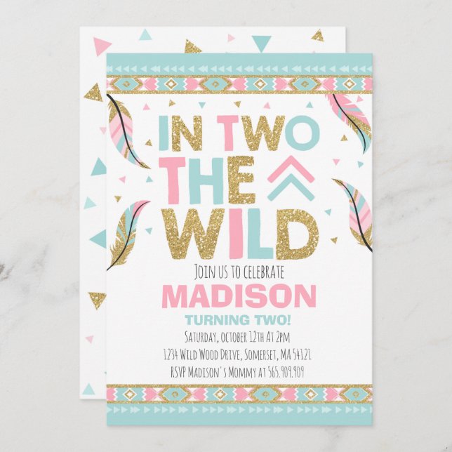Boho 2nd Birthday Invitation In Two The Wild Party (Front/Back)