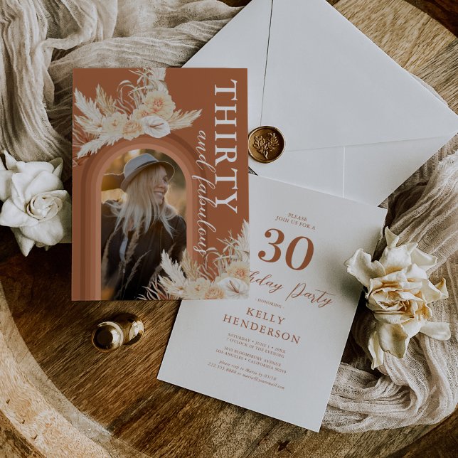 Boho 30th Birthday Photo Invitation (Creator Uploaded)