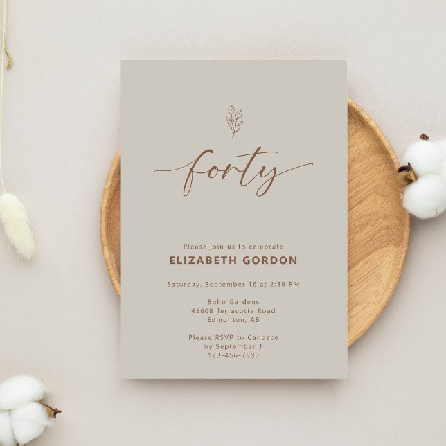 Boho 40th Birthday Terracotta Elegant Invitation (Creator Uploaded)