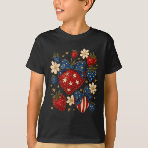Boho 4th Of July Strawberry Cute Coquette Independ T-Shirt