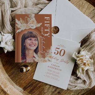 Boho 50th Birthday Photo Invitation