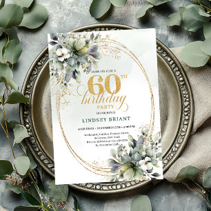 Boho 60th Birthday Watercolor Green Invite