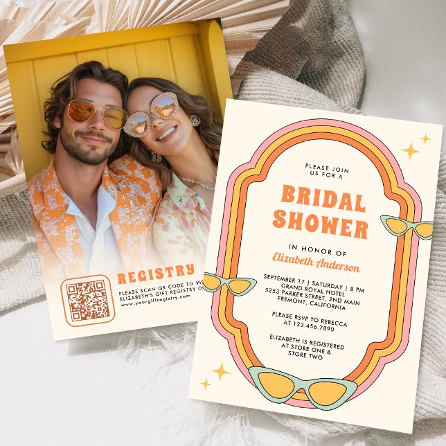 Boho 70s Retro Colourful Groovy Frame Bridal Showe Invitation (Creator Uploaded)