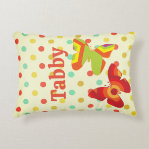 Boho 70's stripe polka dot butterfly orange yellow accent pillow