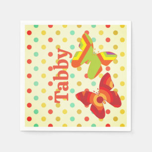 Boho 70's stripe polka dot butterfly orange yellow napkin