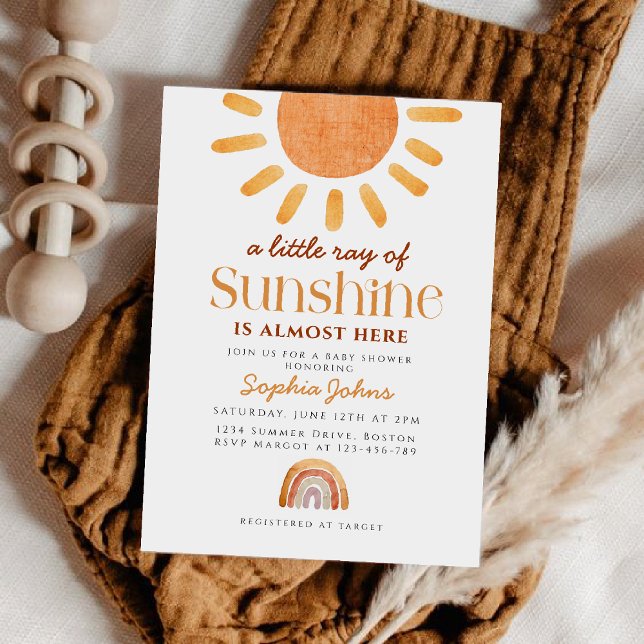 Boho A Little Ray of Sunshine Rainbow Baby Shower Invitation (Creator Uploaded)