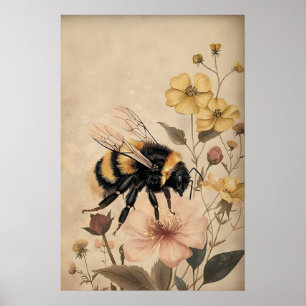 Boho Abeille en impression de fleur jaune, mur bot