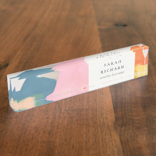 Boho Abstarct Moutain Landscape Pink Blue Orange Nameplate