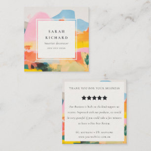 Boho Abstarct Moutain Landscape Review Request Square Business Card