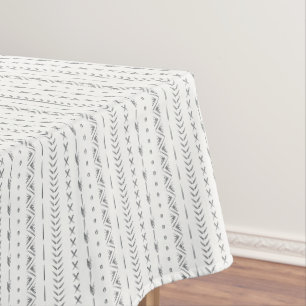 Boho Abstract Arrow Stripe Geometric White Grey Tablecloth