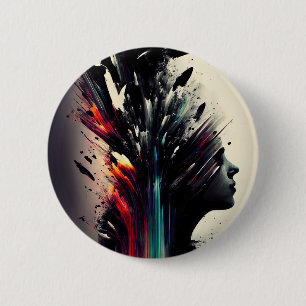 Boho abstract art with girl face 2 inch round button