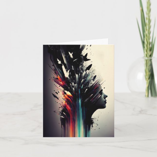 Boho abstract art with girl face card (Front)