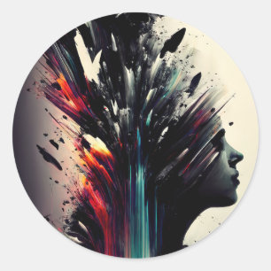 Boho abstract art with girl face classic round sticker