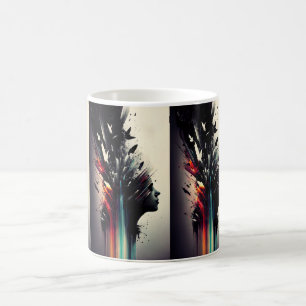Boho abstract art with girl face coffee mug