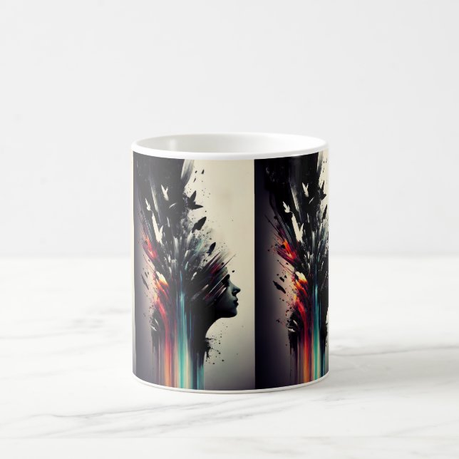 Boho abstract art with girl face coffee mug (Center)