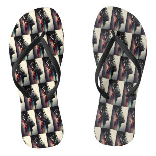 Boho abstract art with girl face flip flops