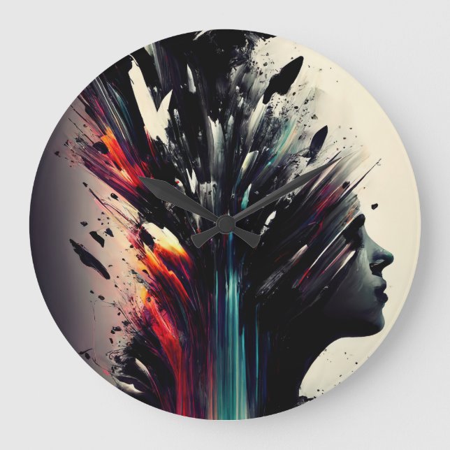 Boho abstract art with girl face large clock (Front)