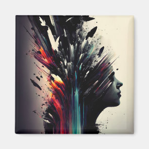 Boho abstract art with girl face magnet