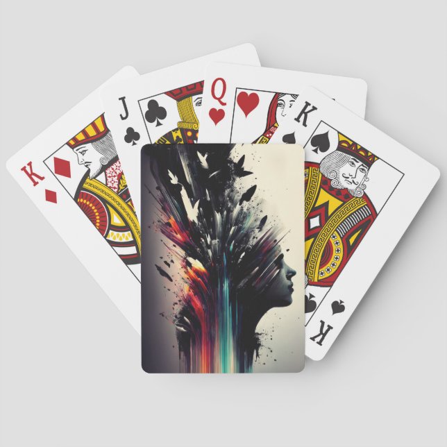 Boho abstract art with girl face playing cards (Back)