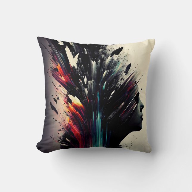 Boho abstract art with girl face  throw pillow (Front)